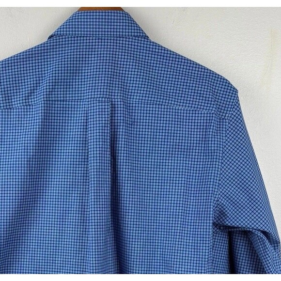 Jos A Banks Men Dress Shirt Medium Blue check Long Sleeve Traveler Cotton - Picture 6 of 7